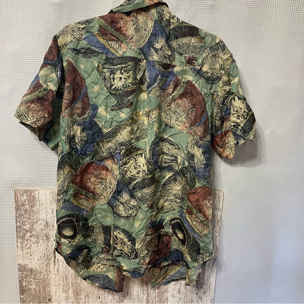 Vintage Metro Express Silk Short Sleeved Button Down print shirt size large - Picture 4 of 6